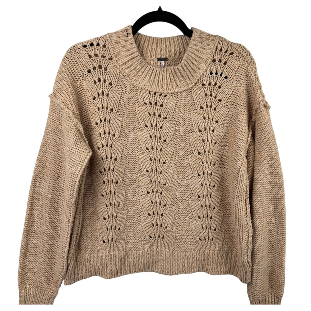 NEW NWT Free People Sweater Bell Song Beige Medium Sandcastle Knit Mock Neck - Picture 6 of 16